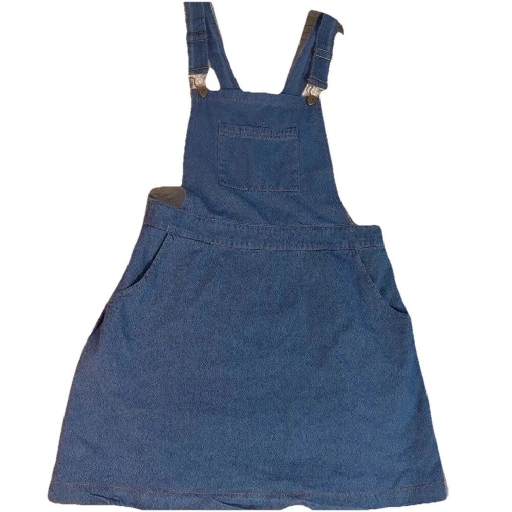 Y2K vintage style Umgee Blue Denim Overall Dress Pocket Buckle Size Small